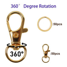 200 Stuks Gouden Draaibare Karabijnhaken met Sleutelringen, Metalen Lanyard Sleutelhangerhaken, Kreeftensluitingen voor Sleutels, Sieraden,