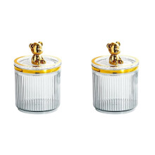 2X Boîte de Rangement en Acrylique pour Cotons-Tiges, Ours Mignon, Support pour Cotons-Tiges, Organisateur de Maquillage pour Boîte de Cotons-Tiges,