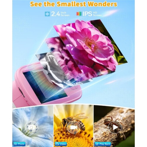 1000X Kids Handheld Microscope  Pocket Digital Microscope with 2.4" IPS Screen, Built-in Camera STEM Educational Toy 1
