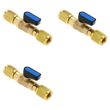 3pcs 1/4inch SAE Female Adapter 7/16inch-20 UNF Brass Shut-Off Valve Air Conditioner Refrigerant Valve
