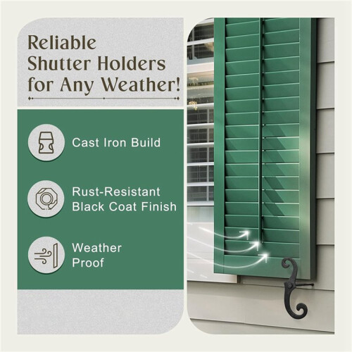 8PCS Cast Iron Shutter Fasteners - Decorative S-Shape Shutter Dogs Hardware - Rust-Resistant External Shutter Tieback 2