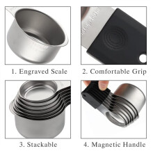 32Pc Magnetic Stainless Steel Measuring Cups & Spoons Set, 14 Heavy Duty Cups,16 Double Sided Spoons with Leveler Black