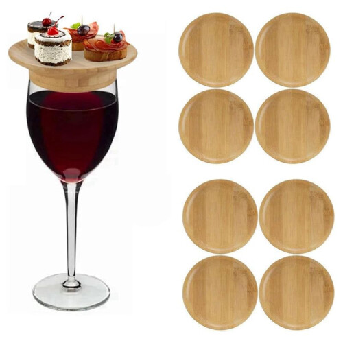 Topper de Vidro de Vinho de 8 Unidades, Topo de Charcutaria de Vidro de Vinho de 4 Polegadas Porta-Copos de Bambu para Copo de Vinho 2