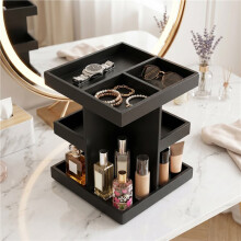 Cologne Organizer voor Mannen, 3-Laags, Grote Houten Parfumplank met Draaifunctie, Bureau- en Nachtkastjeorganizer, Cadeaus voor Mannen