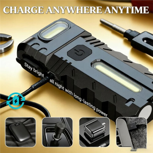 180 Rotating  LED Work Light Dual  Magnetic Flashlight USB-C Rechargeable Keychain Light 2