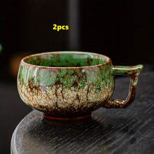 (Green) 2pcs Kiln-Changed Ceramic Coffee Cup Set, Espresso Cup, Teacup, Small Water Cup, Suitable for Mini Coffee Enthusiasts,