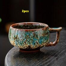(Blue) 2pcs Kiln-Changed Ceramic Coffee Cup Set, Espresso Cup, Teacup, Small Water Cup, Suitable for Mini Coffee Enthusiasts,