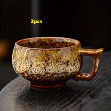 (Yellow) 2pcs Kiln-Changed Ceramic Coffee Cup Set, Espresso Cup, Teacup, Small Water Cup, Suitable for Mini Coffee Enthusiasts,