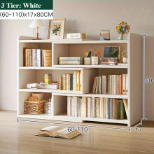 (White, 3 Tier:(60-110)*17*80cm) Expandable Desktop Storage Rack Book Shelf Organizer Adjustable Width Bookshelf