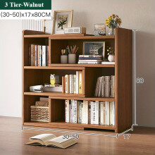 (Walnut Color, 3 Tiers: (30-50)*17*80cm) Expandable Desktop Storage Rack Book Shelf Organizer Adjustable Width Bookshelf