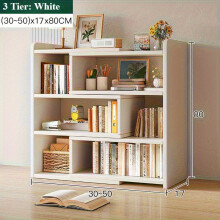 (White, 3 Tiers: (30-50)*17*80cm) Expandable Desktop Storage Rack Book Shelf Organizer Adjustable Width Bookshelf