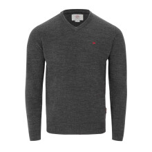 (S, Charcoal) Lee Cooper Mens Embroidered Logo Acrylic V Neck Long-Sleeved Jumper
