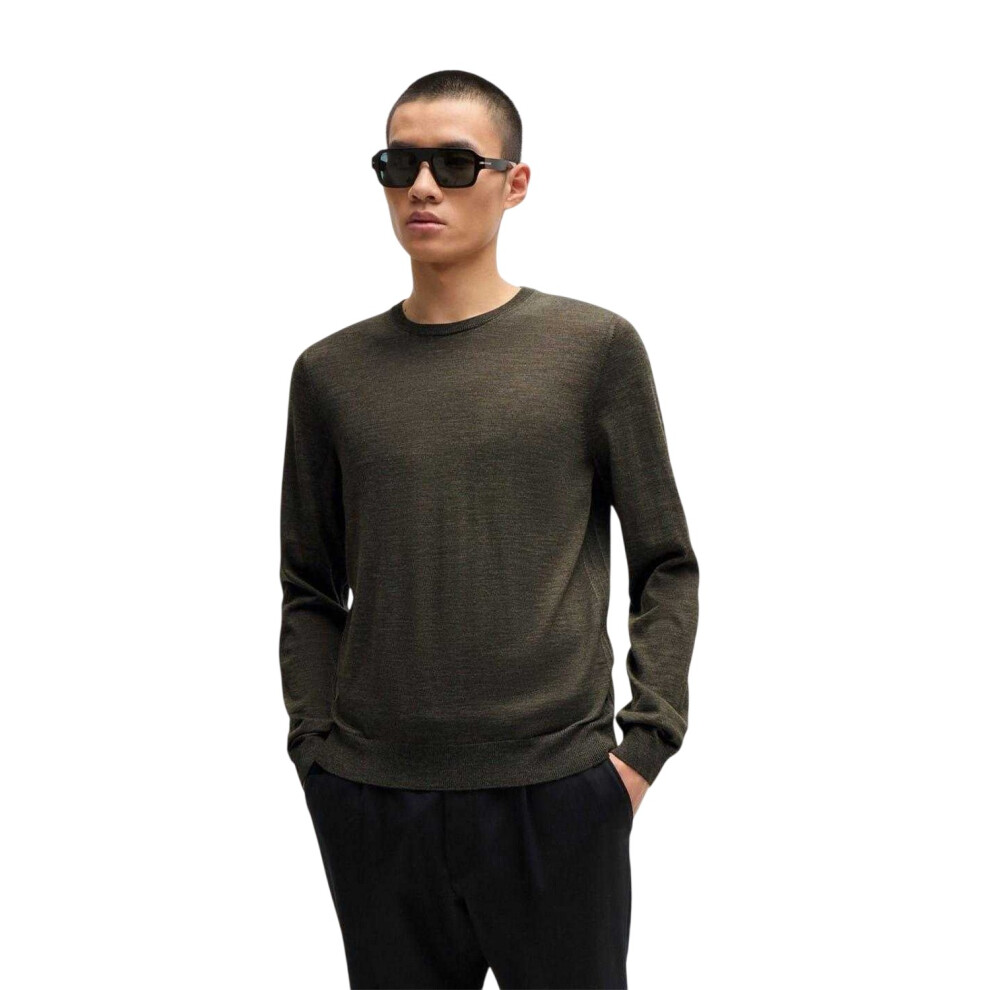 Hugo Boss Mens Leno Crew Neck Regular Sweater Top White
