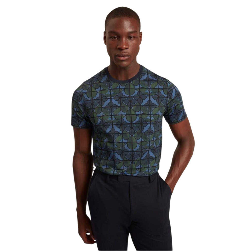 Ted Baker (M, Navy) Mens Floral Crew Neck T-Shirt