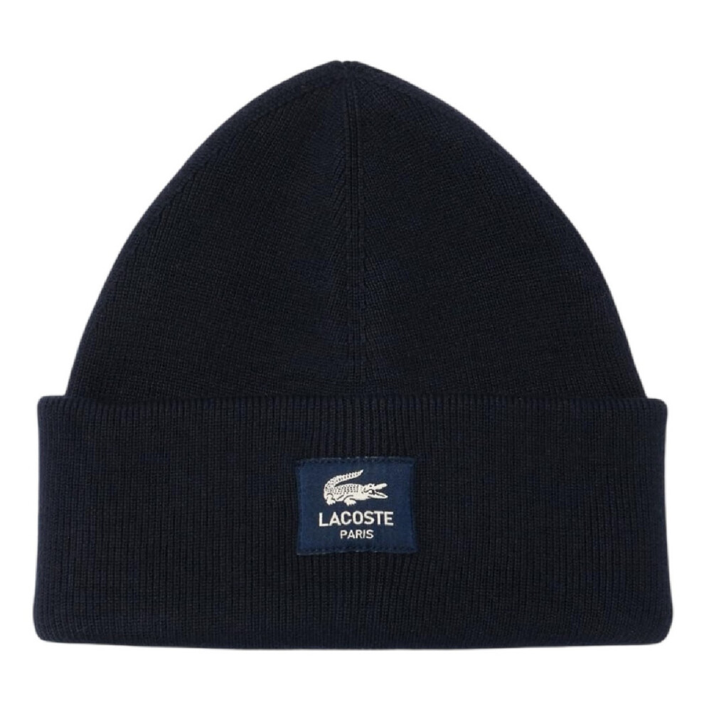 Lacoste Patch Rib Knit Beanie Black