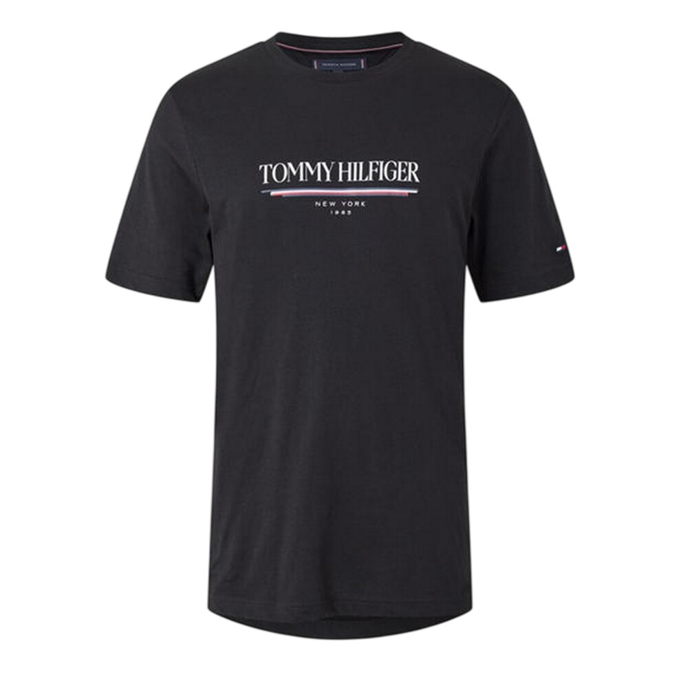 Tommy Hilfiger Mens 1985 Lettering Crew Neck Regular T-Shirt Black