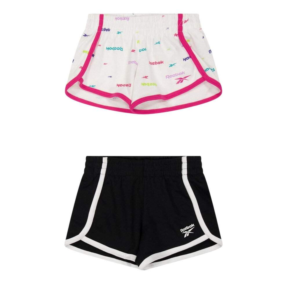 Reebok (5-6 Years, White/Black) Girls Jersey Shorts (Pack Of 2)