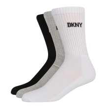 (7 UK-11 UK, Black/White/Grey) DKNY Mens Ribbed Crew Socks