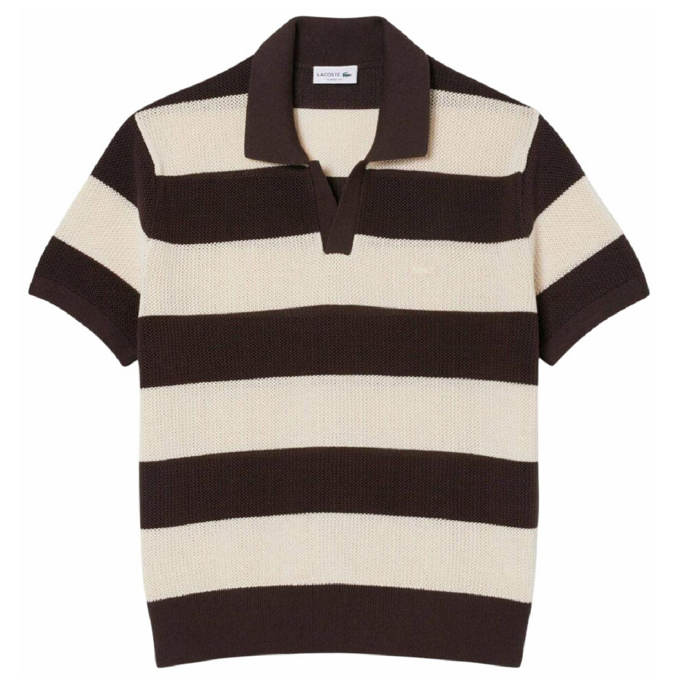 Lacoste (Xl, ) Mens Striped Knitted Polo Shirt Cream