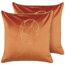 Set of 2 Decorative Cushions CROCUS Velvet 45 x 45 cm Orange Abstract Pattern
