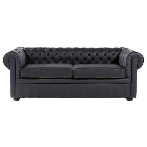 Beliani Sofa 3 Seater CHESTERFIELD Leather Black