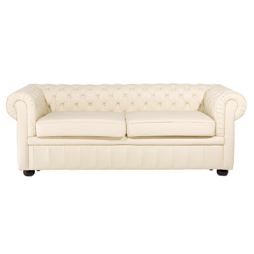 Beliani Sofa 3 Seater CHESTERFIELD Leather Light Beige