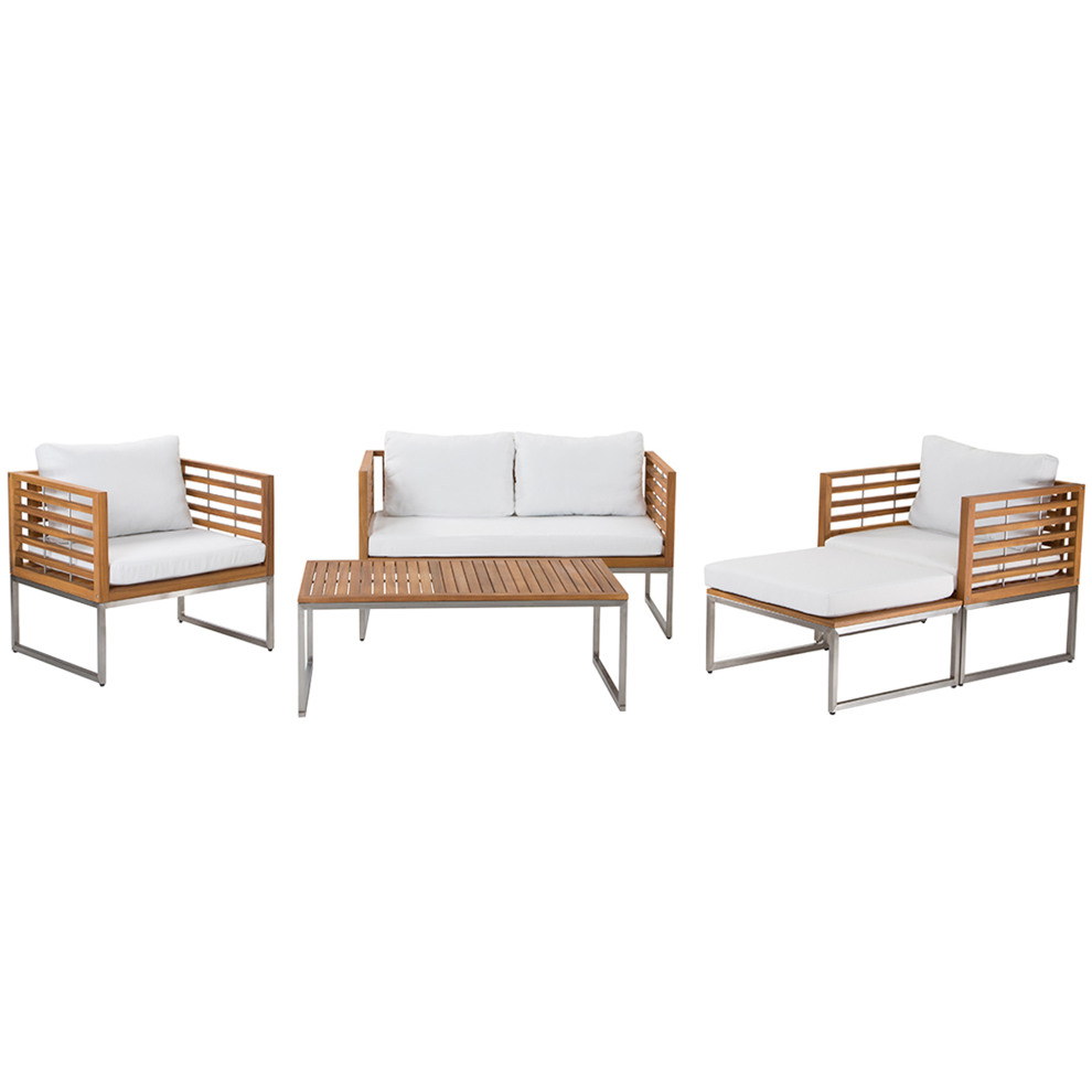Beliani Garden Lounge Set With Table 4 Seater Bermuda Brown Acacia Wood