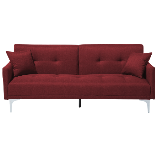 Beliani Sofa Bed 3 Seater LUCAN Fabric Dark Red