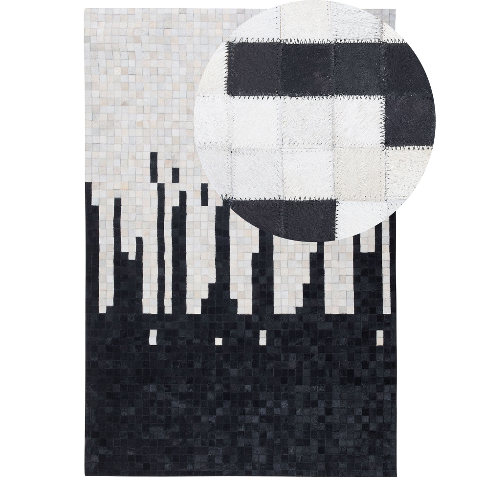 Beliani Rug Bolu Black 160 X 230 Cm Leather