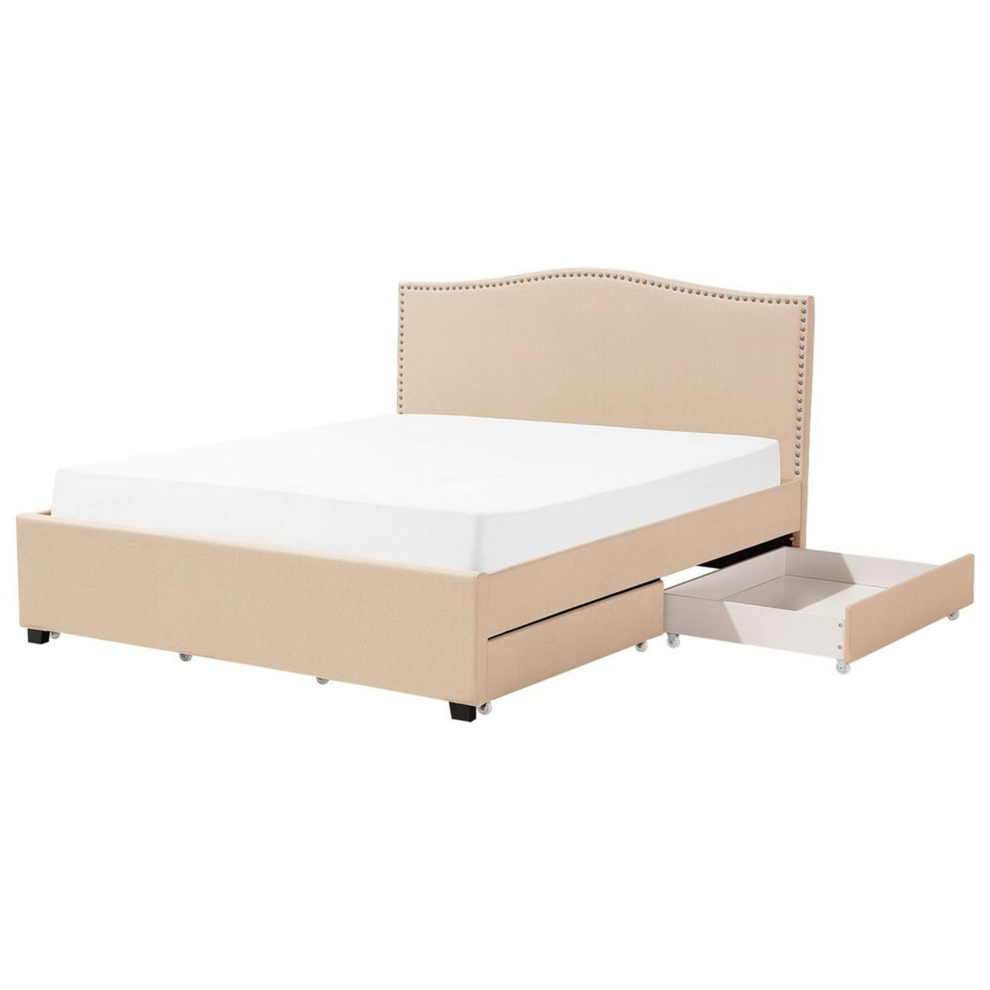 Bed with Storage Drawers MONTPELLIER Fabric Beige 180 x 200 cm (EU Super King)