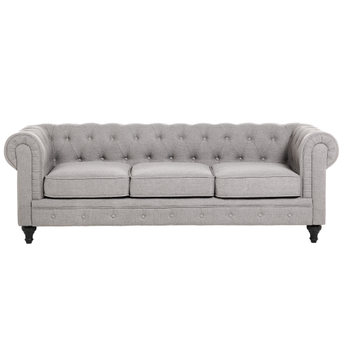 Beliani Sofa 3 Seater CHESTERFIELD Fabric Light Grey