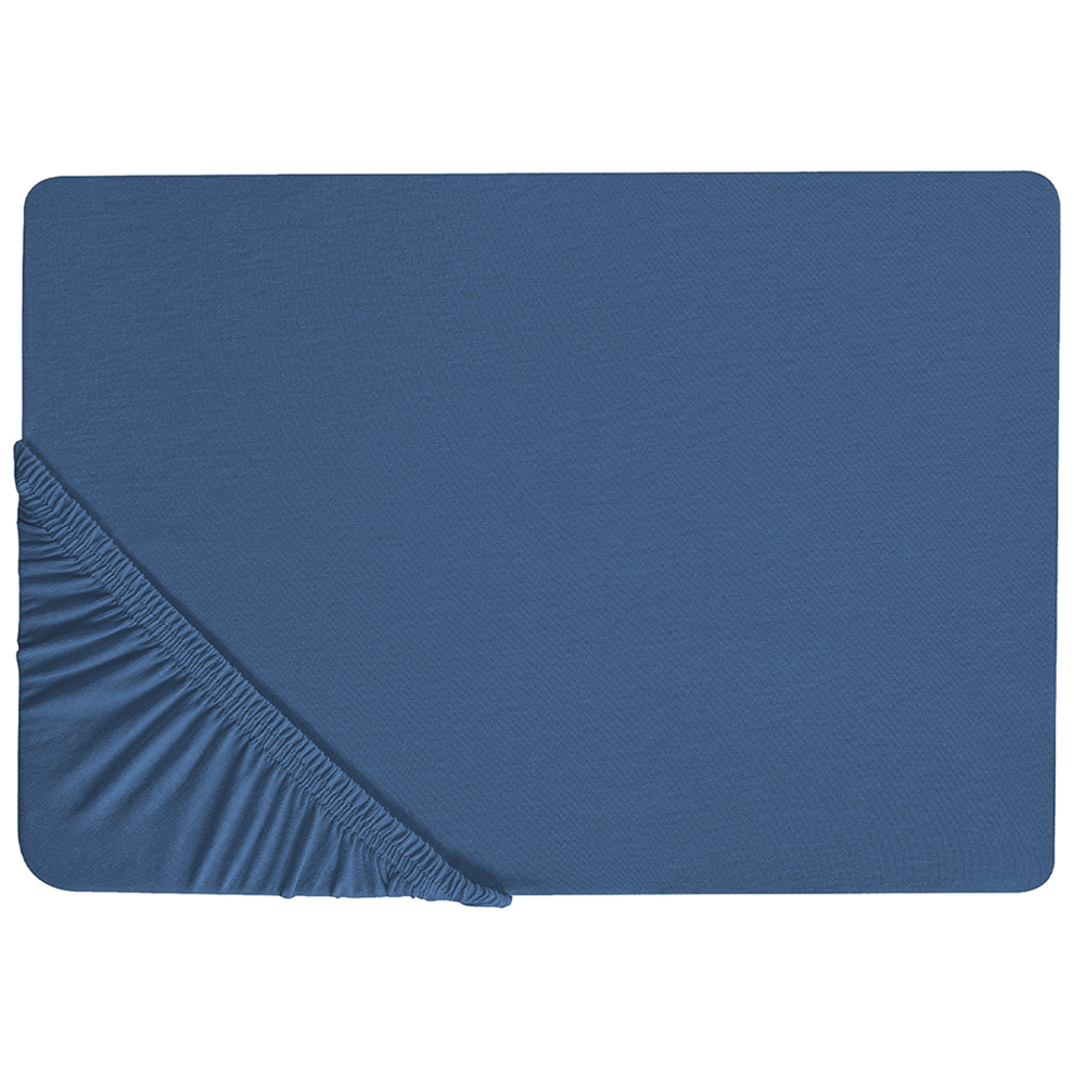 Beliani Fitted Sheet Janbu Cotton 90 X 200 Cm Navy Blue