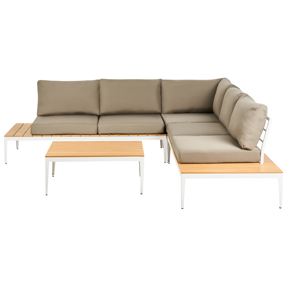 Beliani Garden Corner Sofa With Table 5 Seater Positano Grey