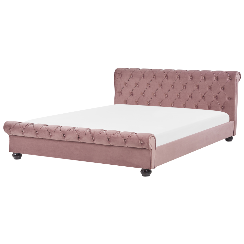 Beliani Waterbed Velvet Avallon 180 X 200 Cm (Eu Super King) Pink