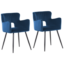 Set of 2 Dining Chairs SANILAC Velvet Navy Blue