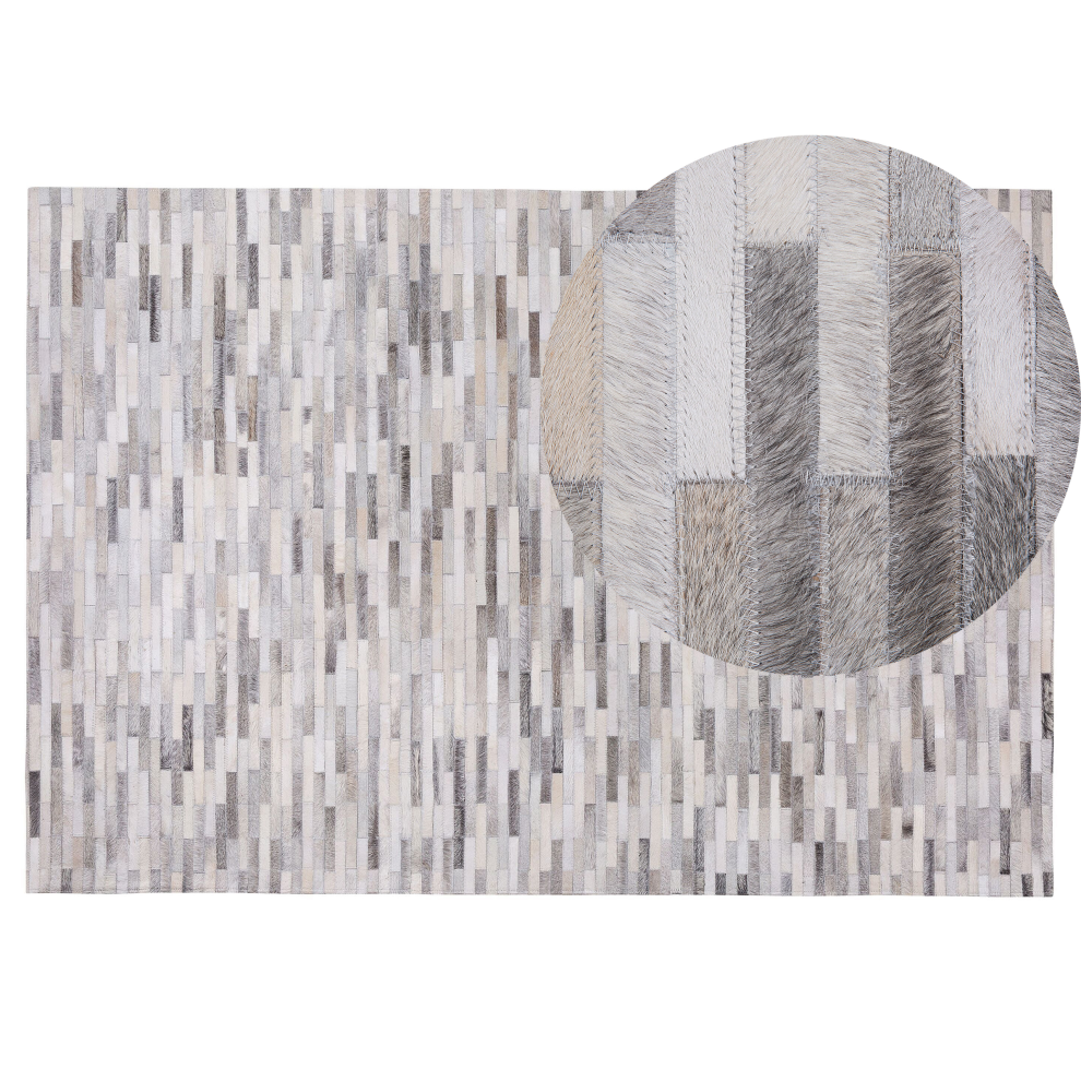 Beliani Rug Ahilli Grey 140 X 200 Cm Leather
