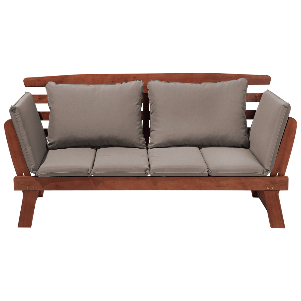 Garden Bench with Cushion PORTICI 210 cm Eucalyptus Wood Dark Brown/ Taupe