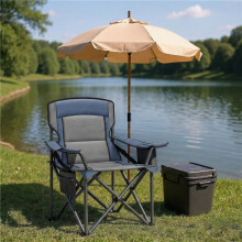 (Blue) Oversized Lumbar Support Camping Chair, Heavy-Duty Outdoor Folding Chair