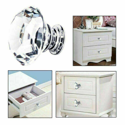 Crystal Diamond 30mm Glass Pull Handle Door Knobs Drawer 1pcs Cupboard Cabinet 2