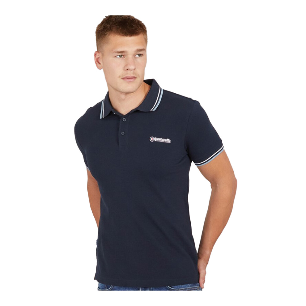 Lambretta (Xxl, Navy/White) Mens Ss25 Twin Tip Polo Shirt White