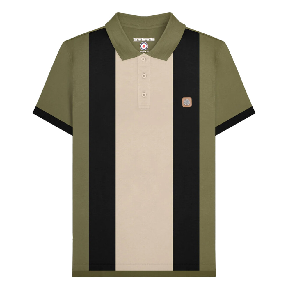 Lambretta (3Xl, Khaki ) Mens Vintage Panelled Polo Shirt Green