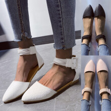(White, EU37) Womens Ballet Ballerina Flats Ankle Strap Slip On Casual Pumps Dance Shoes Size