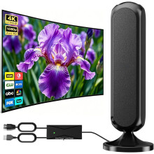 (Black) Indoor Antenna - 4K 1080P Local Channels with Signal Booster - High Gain Compact Antenna