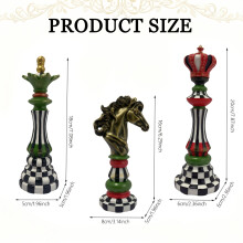 (Chess Statue Set) [Christmas Ideal Gift]Set of 3 Decorative Chess Pieces Featuring a Grid Design,a Black Horse Ornament,Collectible Game