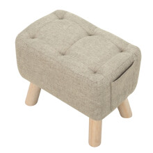 (Khaki) Hallway Shoe Stool with Storage Pocket Tufted Linen Padded Stool Footstool Sofa Side Footrest Living Room Bedroom
