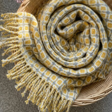 (yellow, 127x180cm) Plaid Fringe Jacquard Blanket, Outdoor Travel Blanket, Air-conditioned Nap Blanket, Holiday Gift Blanket