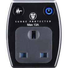 Masterplug Single Socket Surge Protected Power Adaptor with Two USB Charging Points, Polished Black