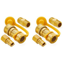 2sets 3/8 Inch Snelkoppelingen voor Aardgas, Massief Messing Snelkoppelingsset voor Propaangasslang