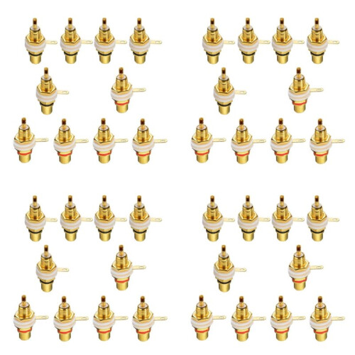 40Pcs RCA Female Jack Plated Rca Connector Gold Panel Mount Chassis Audio Socket Plug Bulkhead with Nut Solder Cup