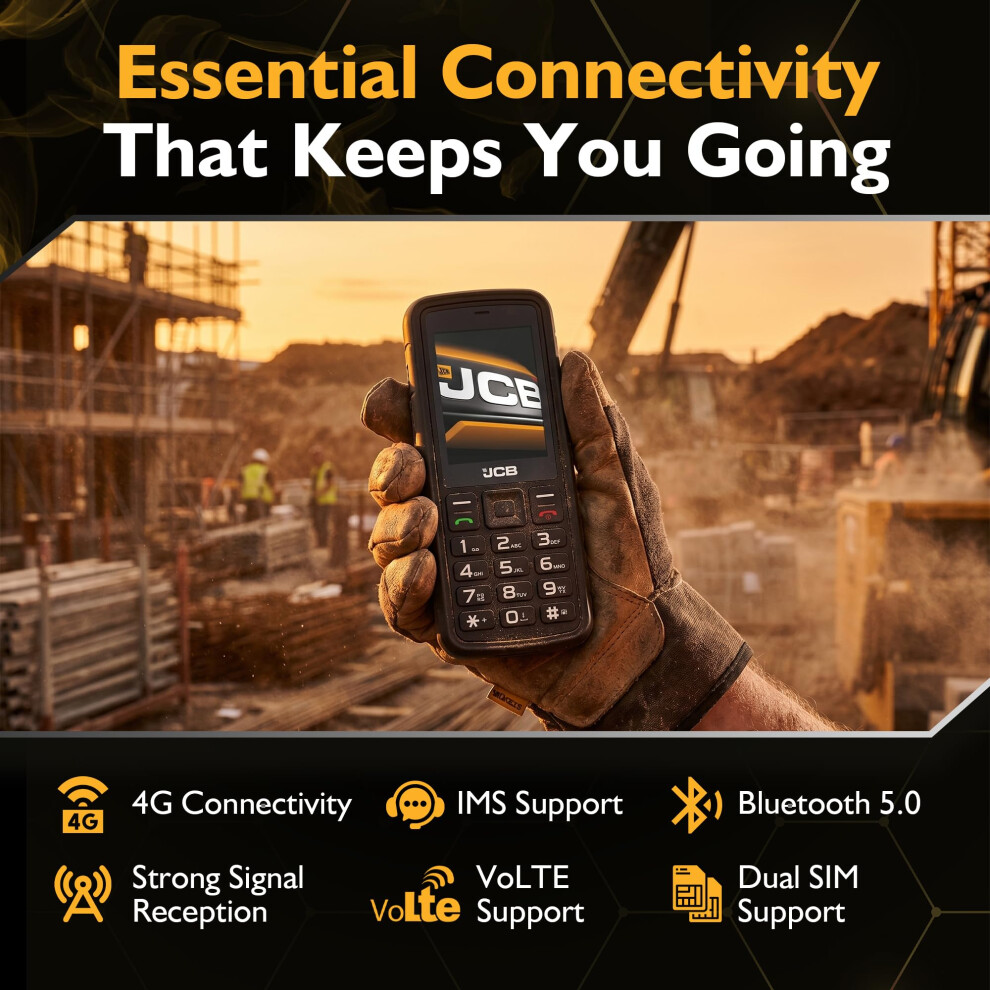 Jcb - Tradesman 2F - Rugged Mobile Phone – Floating Phone, Ip69k Waterproof, Mil-Std-810H Drop Tested, 4G Dual Sim, Glove-Friendly Large Buttons, To